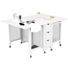 Foldable Wooden Sewing Craft Table with Wheels