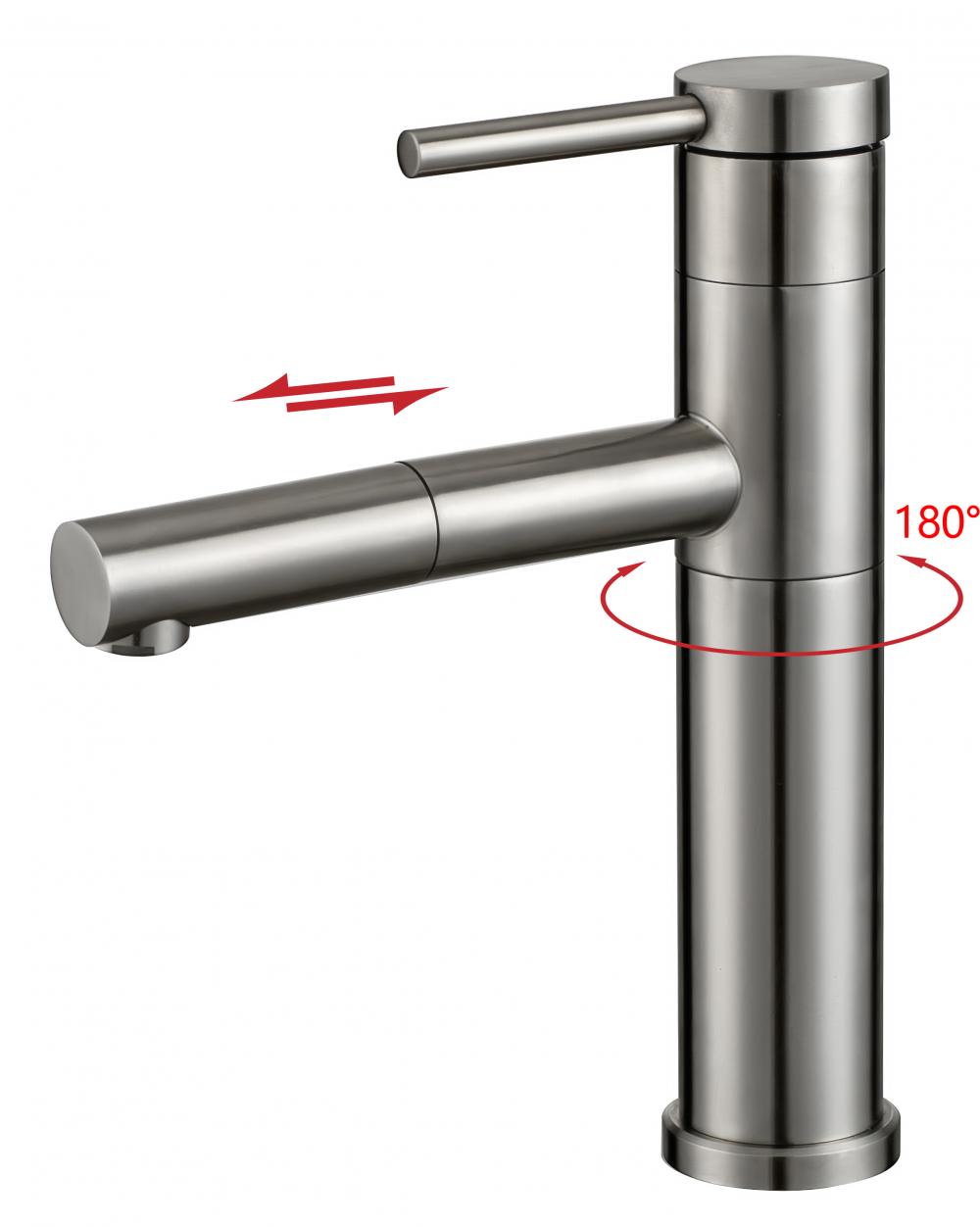 Robinet de bassin de traction à 180 rotares en acier inoxydable 180