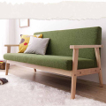 Mid-Century apoyabrazos de madera cojines sofá de lino conjunto