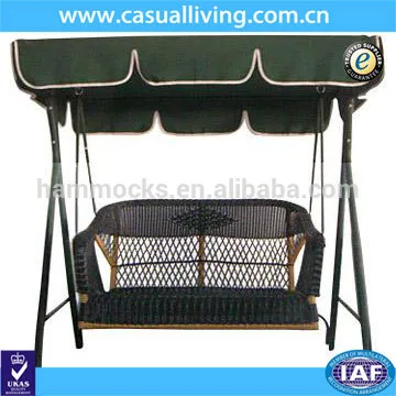 2 Person Canopy Patio PE Rattan Swings Durable Steel Swing