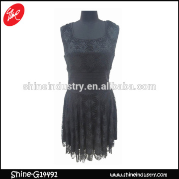 Hot black lace flower printing waist sleeveless women's skirt