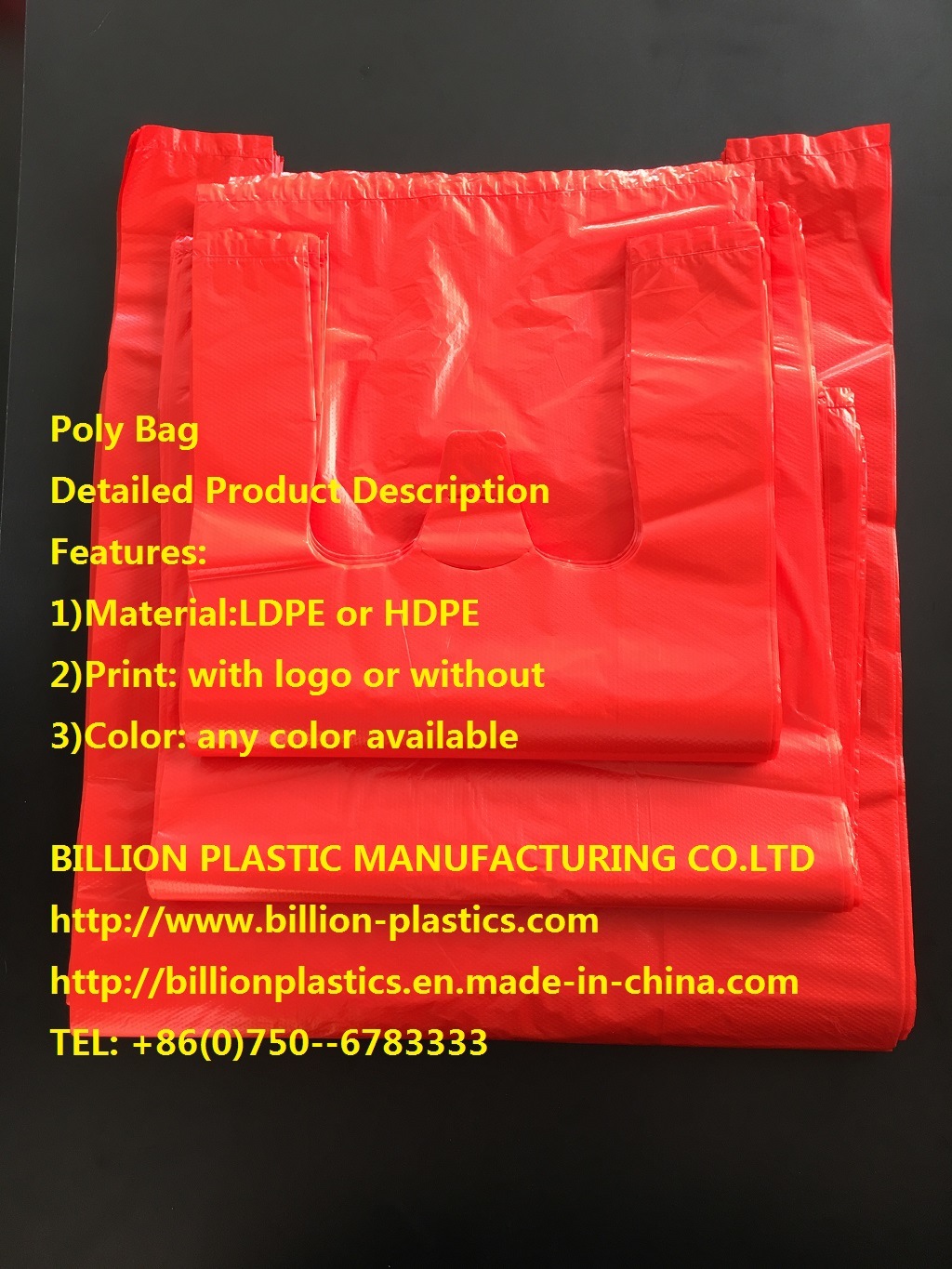 HDPE T-Shirt Vest Compostable Trash Flat Poly Bags on Rolls