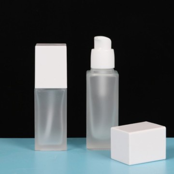 Frosted Glass Foundation Bottle with Press Pump