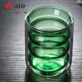 Wholesale green color borosilicate double Wall Glass Cup