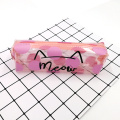 Transparent waterproof cat pattern pink plastic pencil case