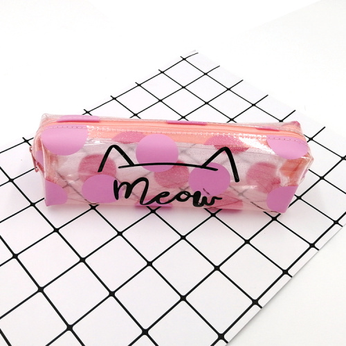 Nylon Pencil Bag Transparent waterproof cat pattern pink plastic pencil case Factory