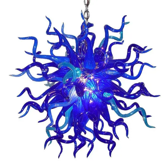 Luxury Blue Hand Blown Glass Chandelier - Custom Wedding Lighting Murano Round Pendant Light Fixture