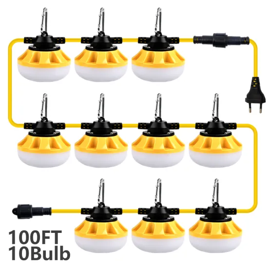 EU Plug 220V LED Temporary Work Light String - 140lm/w, 100FT, 100W, 14000lm