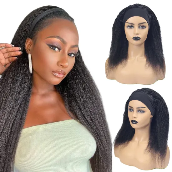 Unprocessed Virgin headband wig straight kinky wholesale , kinky blow out natural human hair wigs 250% density