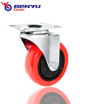 4Inch PU Caster Medium-Duty Swivel Red Steering Wheels