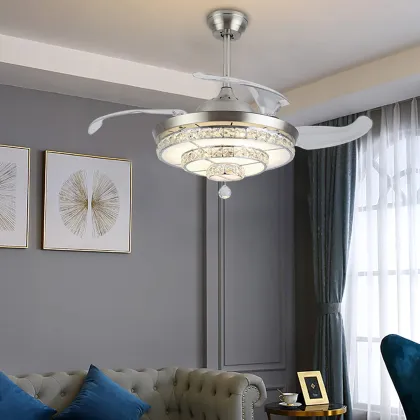 Retractable Electric Ceiling Fan Lamp with Crystal Light
