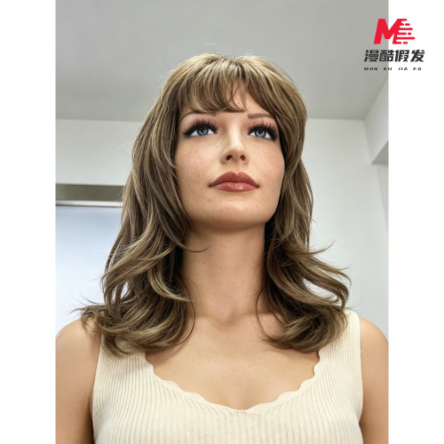 Natural Brown Medium Hair Wig with Bangs 4
