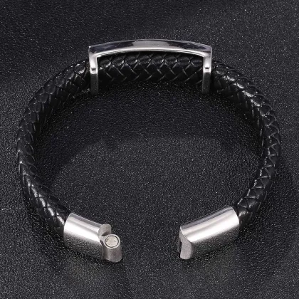 Black Rope Silver Scorpion Stainless Cross Magnetic Clasp Leather Bracelet