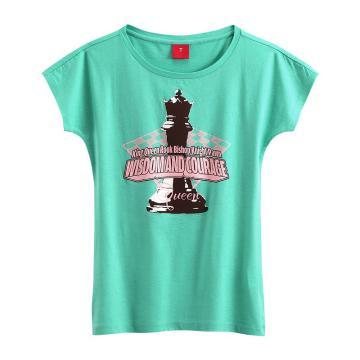 Ladies\' Round-neck T-shirt with Print Cotton/Spandex