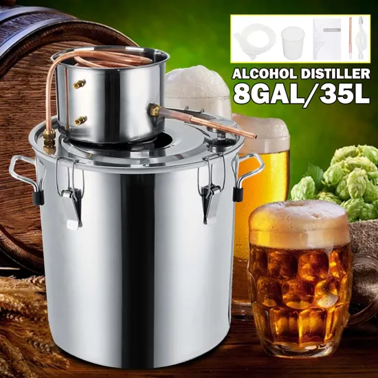 Efficient 8GAL / 35L Distiller Moonshine Alcohol Distiller Stainless Copper DIY Home Water Wine Essential Oil Brewing Kit