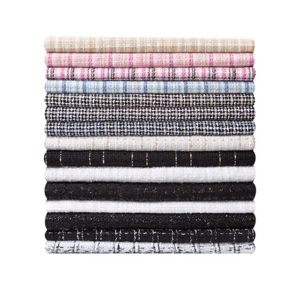 Wholesale 100% Polyester Plaid Tweed Fabric for Apparel