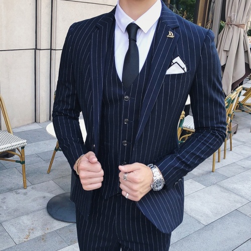 Elegant Men's Striped TR Fabric Three Piece Set