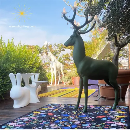 Large Sika Deer Resin Sculpture LED Floor Lamp for Hotel Villa Decor
