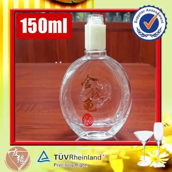 High transparent glass 150ml small unique shaped liquor glass bottle