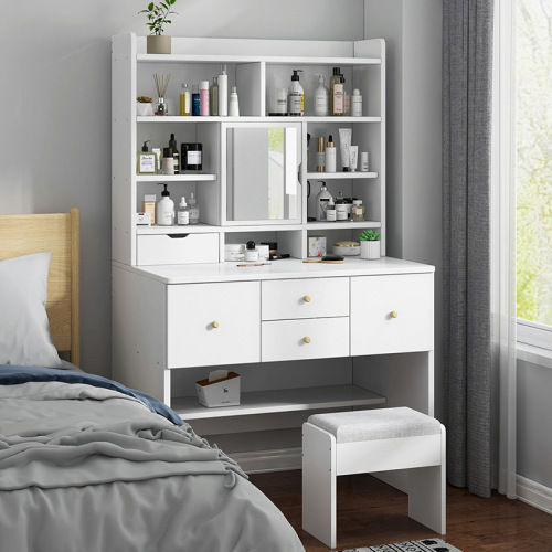 Modern Bedroom Furniture Dresser Drawers Bedside Storage Cabinets Night Stand Makeup Dressing Table with Rotatable Mirror 90cm