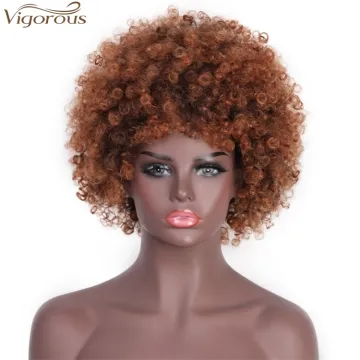 Vigorous Synthetic Afro Kinky Curly Wigs Short Brown Hair Wig Fluffy High Temperature Heat Resistant Fiber Wig for Black Women