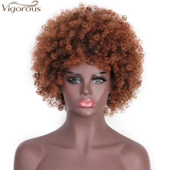 Vigorous Synthetic Afro Kinky Curly Wigs Short Brown Hair Wig Fluffy High Temperature Heat Resistant Fiber Wig for Black Women
