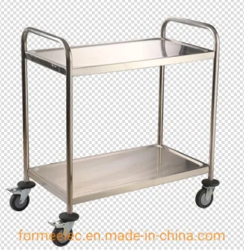Dinner Plate Trolley Hotel Dish Cart Round Tube 2 Layers Hand Cart Serving Trolley