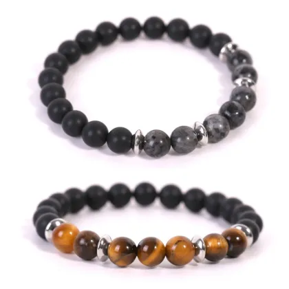 8MM Yellow Tiger Eye Stone Matte Onyx Stretch Bracelet
