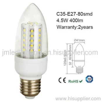 4.5w Led Candle Light C35 E27 80smd 400lm 