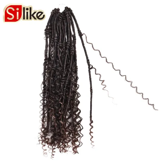 Brown Black 20 Inch Hippie Locs Boho Style Faux Locs With Curly Hair Goddess Locs Crochet Synthetic Braids Hair Extensions