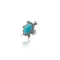 Moda mujer turquesa tortuga patrón azul Rhinestone incrustado anillo de dedo