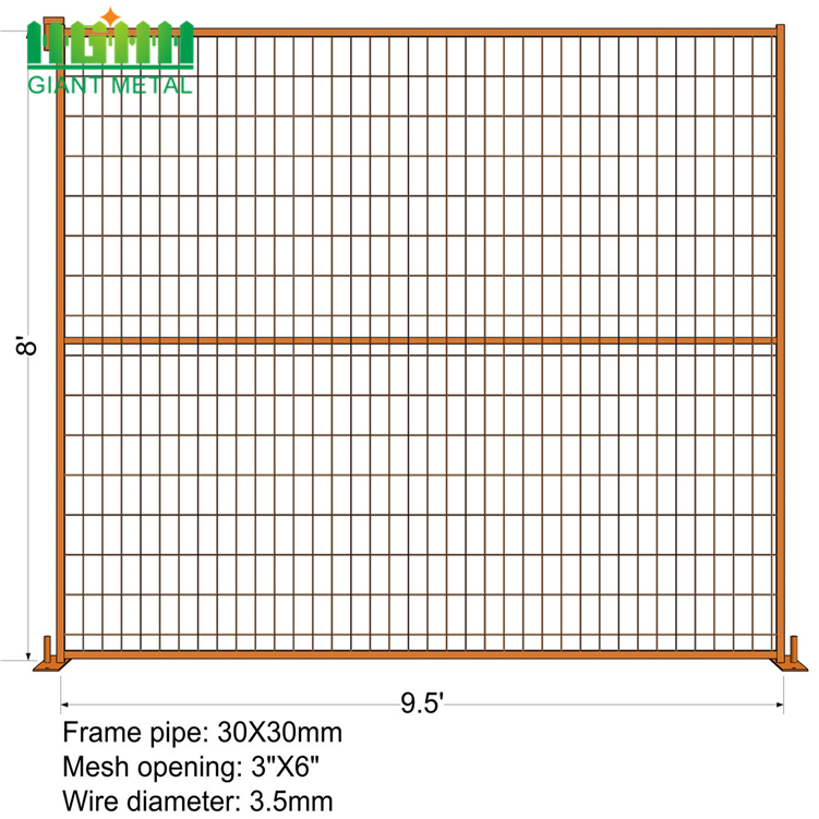 Orange PVC coated canada temporary fence