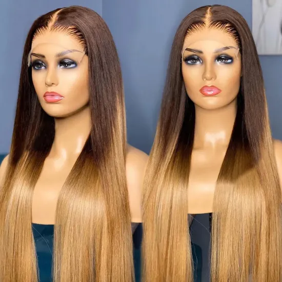 Ombre Brown Blonde Long Straight Lace Front Brazilian Human Hair Wigs for Black Women