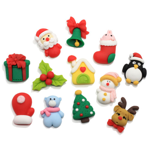 Christmas Flat backs Decoration Resin Cabochon Flatbacks Reindeer Head Tree Snowman Gift Crafts Fit Phone Parts DIY Accessories