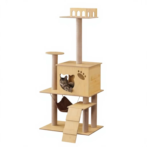 Large Luxury Cat Condo Tower Wooden Indoor Scratcher Multi Tier Climbing Structure Sleeping Cave Exercise Platform Strong Carton