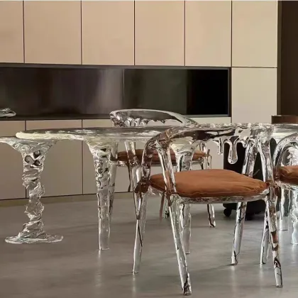 Transparent Epoxy Crystal Glacier Liquid Waterfall Dining Table