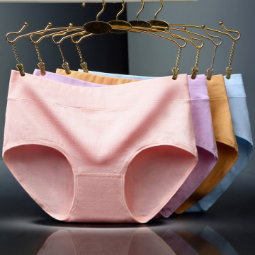 Hot Sell Mid Waist Cotton Panties: Custom Logo Pure Color Plus Size Women's Underwear