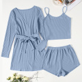 Women's 3 Piece Top Shorts Set with Robe