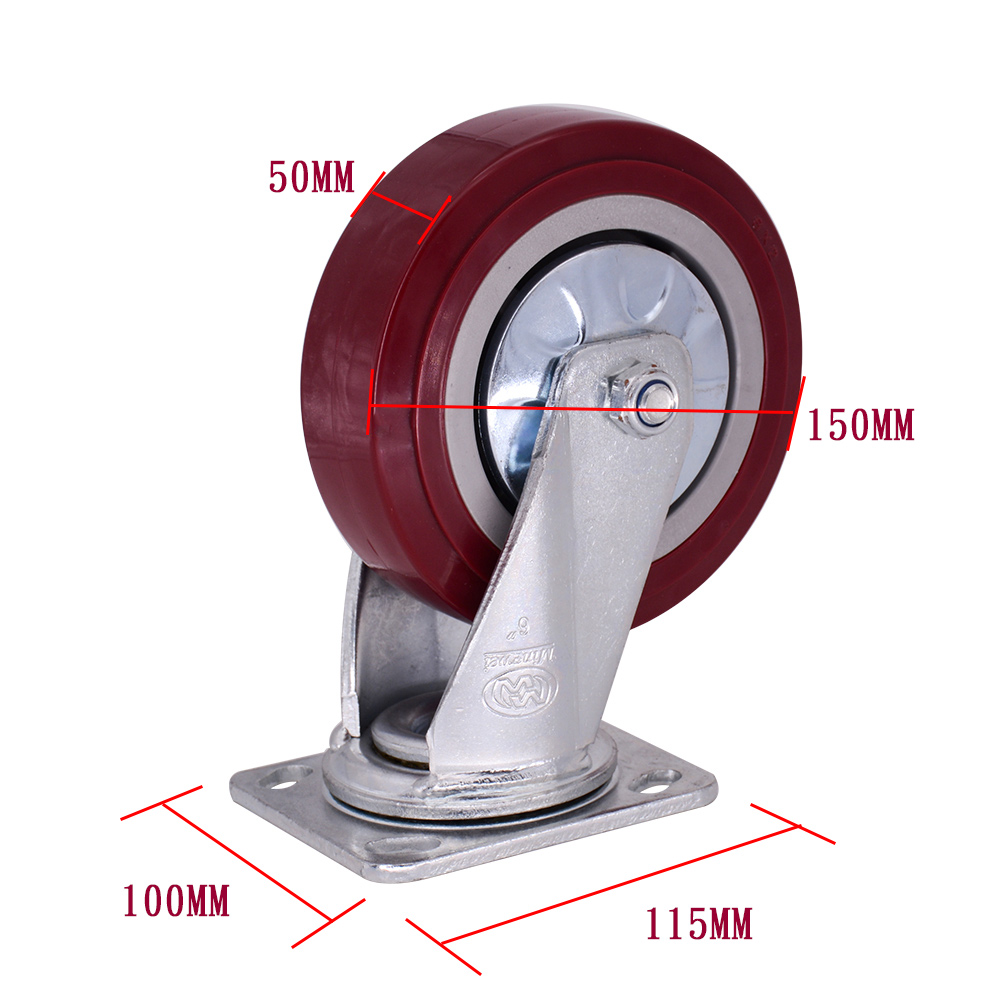 6 Inch Red Pvc Caster Wheel