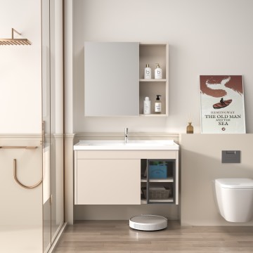 Moderno moderno armadio da bagno appeso a parete con lavandino - mobile per lavabo da bagno in PVC con specchio
