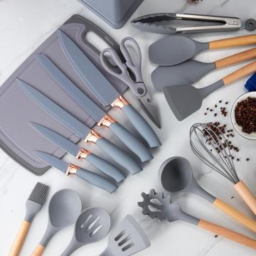 Utensili da cucina in silicone da 19 pezzi set con coltello a supporto e utensili da cottura in gel di silice set spatola mescolando