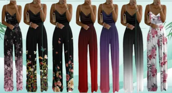 Summer Women Clothing Loose Pants Floral Print Jumpsuits