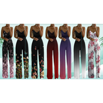 Summer Women Clothing Loose Pants Floral Print Jumpsuits