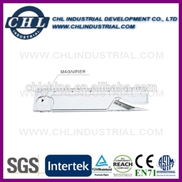 Office use plastic ruler set with letter opener and magnifier