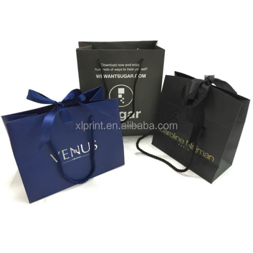 Blue color gold foil clothing shopping paper bag