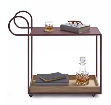 MOYI French-Style Wooden Food Cart with Wine Rack: A Luxury Bar Trolley for Modern Events