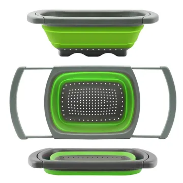 Gloway Collapsible Kitchen Gadget: Over-the-Sink Colander, Vegetable & Fruit Strainer Basket with Extendable Handle