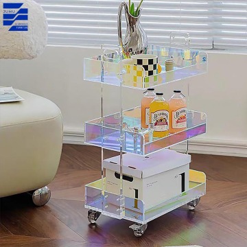 Glamorous Acrylic Movable Coffee Tables with Multi-layer Racks for Living Rooms