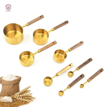 Wood Handle Gold Plated Stainless Steel Measuring Set
