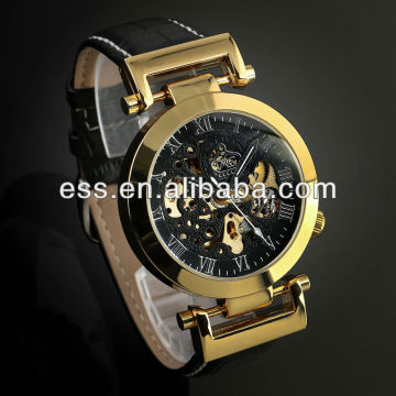 ESS Luxury Gold Case Black Skeleton Dial Mechanical Watch